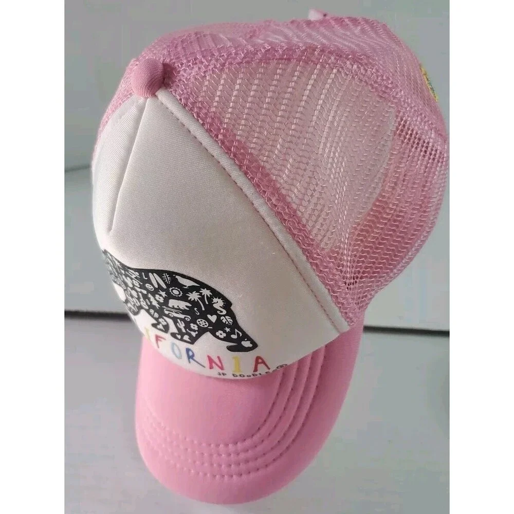 JP Doodles California Bear KIds Trucker Hat. Pink and White. Mesh Back.‎ 52cm